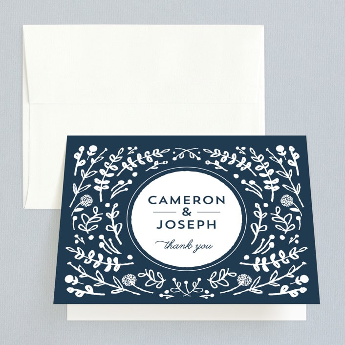 "Floral Frame Square" - Wedding Thank You Cards in Navy by Lori Wemple - Front
