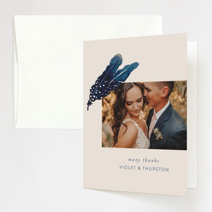 "Feathers" - Wedding Thank You Cards in Stone by Morgan Kendall - Front