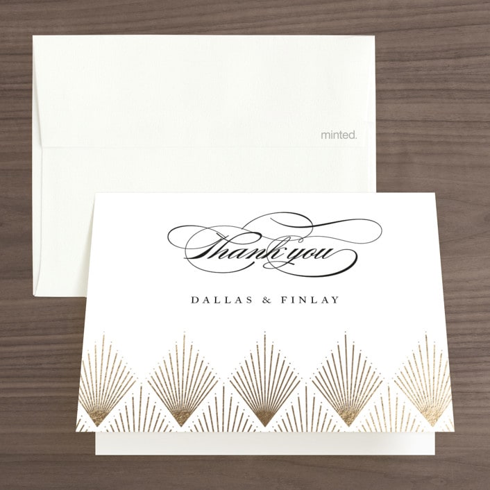 "Deco Fan Border" - Wedding Thank You Cards in Snow by Kelly Schmidt - Front