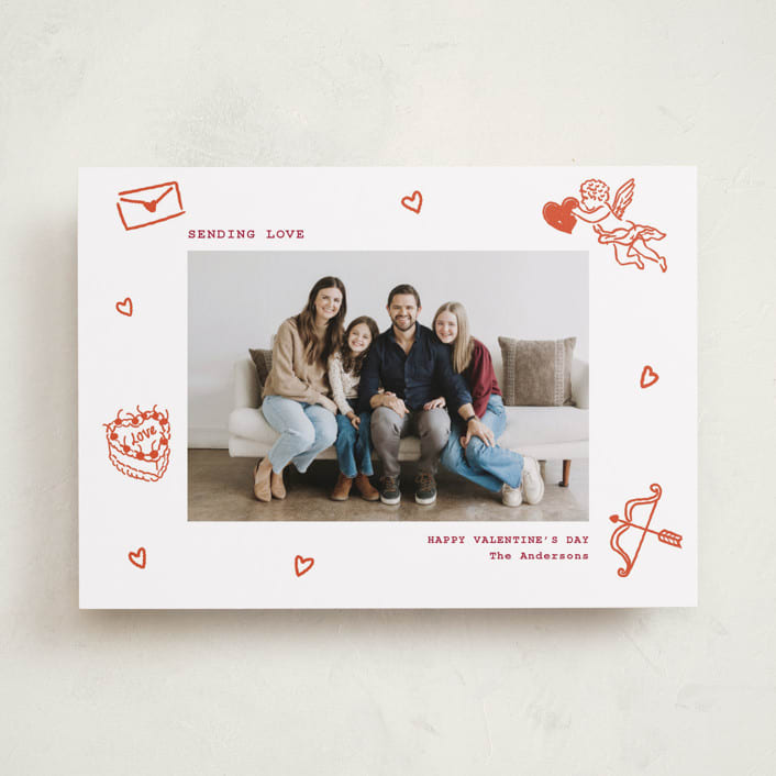 "Doodle Frame" - Valentine's Day Cards in Cherry by Cass Loh - Front