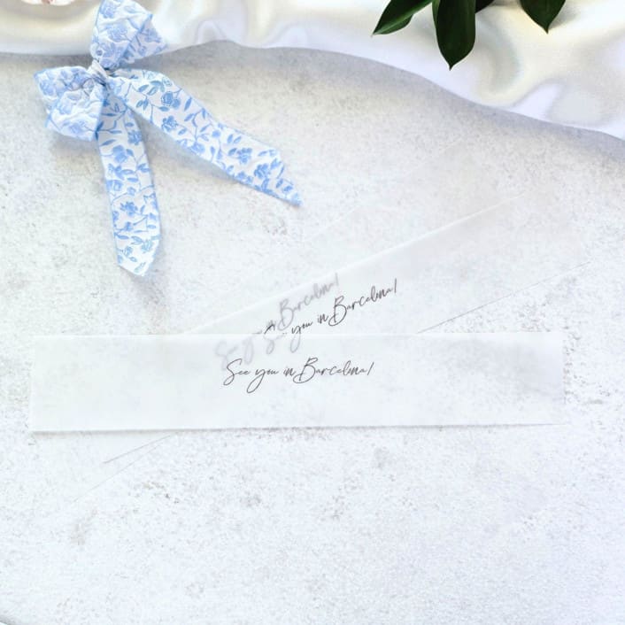 "Destination Wedding Vellum Belly Band- Personalized- Set of 25" - Belly Bands in white by Inkspiringletters