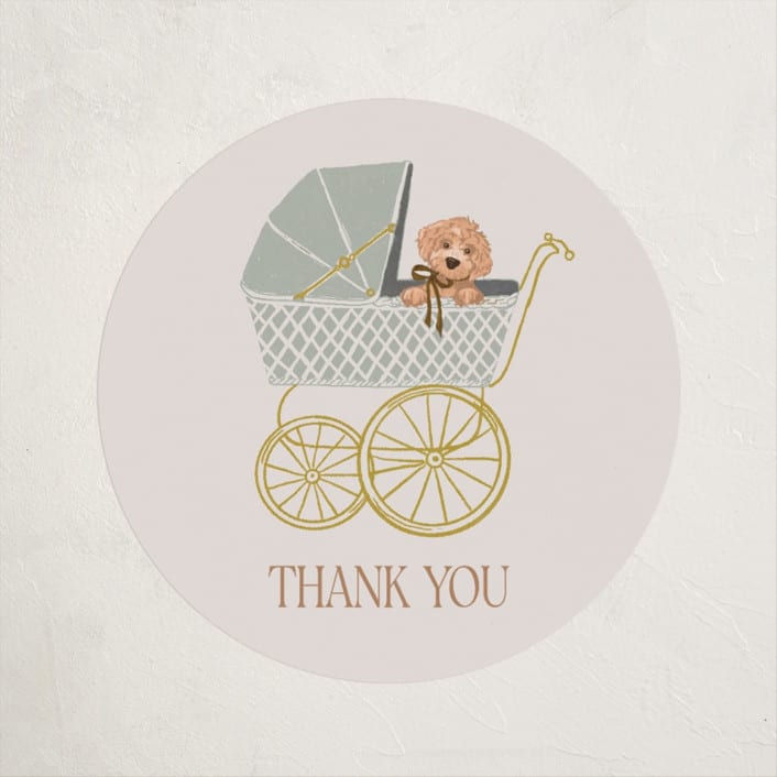 "Waiting for a sibling" - Baby Shower Stickers in Sea Fog by Erin Kessler - Close-Up