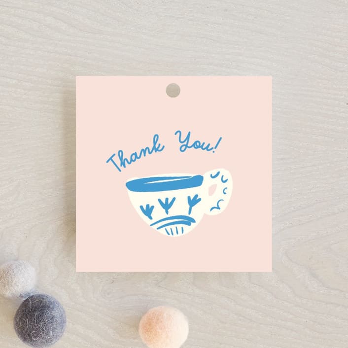 "China Tea Set" - Baby Shower Favor Tags in Blush by Ani Somi - Front