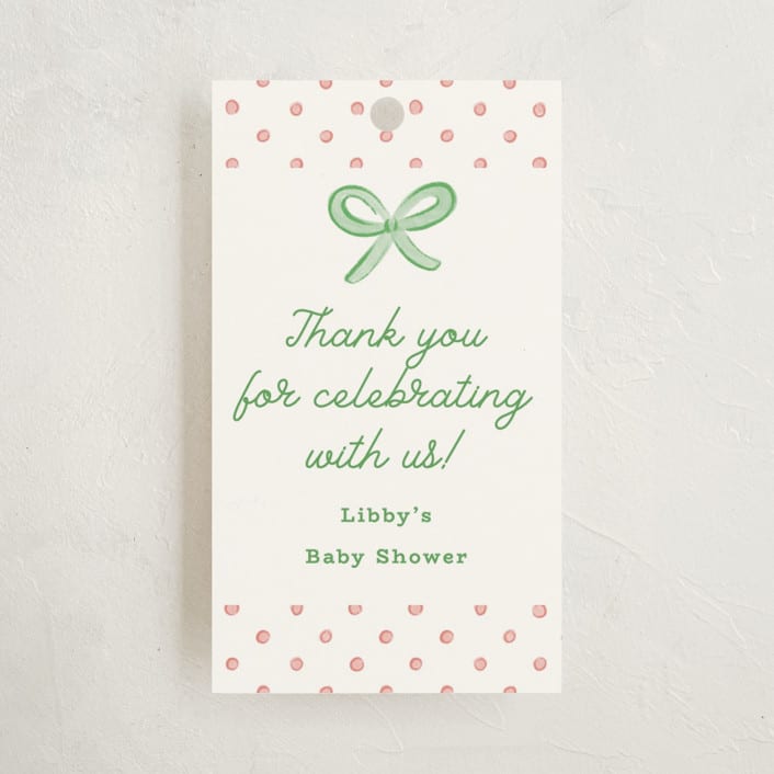 "Polka Dot Frame" - Baby Shower Favor Tags in Strawberry by Erin German - Front