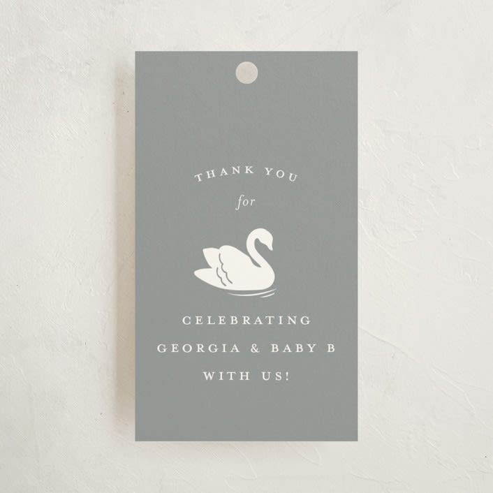 "Swan Shower" - Baby Shower Favor Tags in Charcoal by Megan Davis - Front