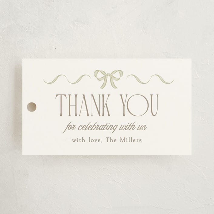 "Ribbon Toss" - Baby Shower Favor Tags in Lemon by Robert and Stella - Front