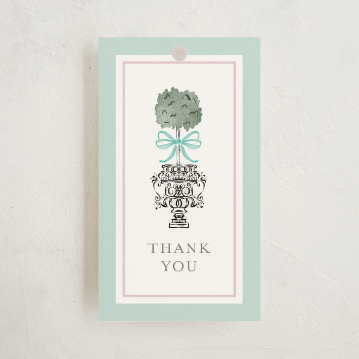 "Tiny Topiary" - Baby Shower Favor Tags in Aquamarine by Jackie Crawford - Front