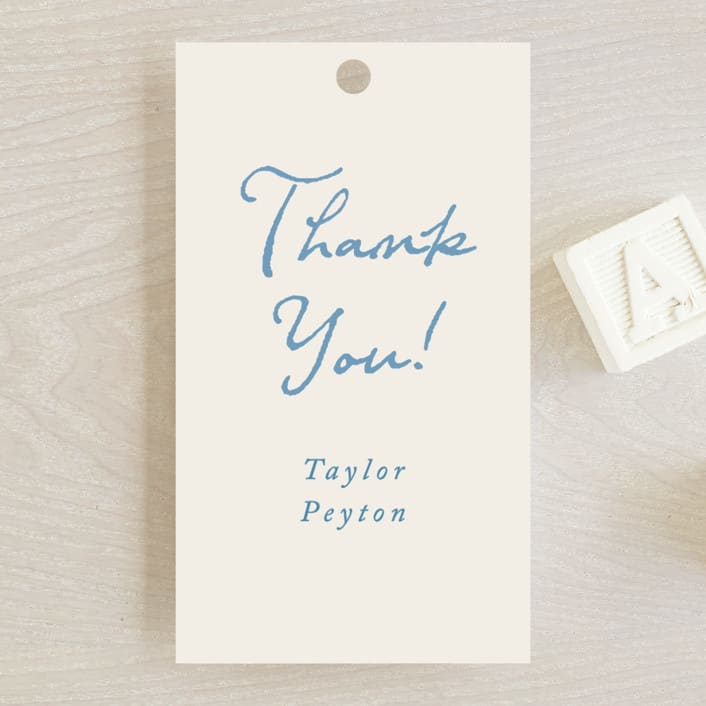 "ribbon bow drawing" - Baby Shower Favor Tags in Dusty Blue by Cass Loh - Front