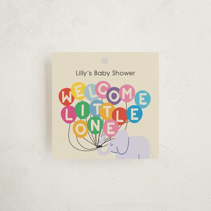 "Elephant Parade" - Baby Shower Favor Tags in Cream by Harriet Richter - Front