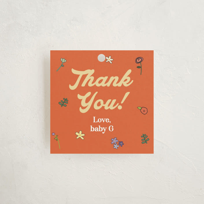 "Modern Peach Floral" - Baby Shower Favor Tags in Daffodil by Felicia Balestrere - Front