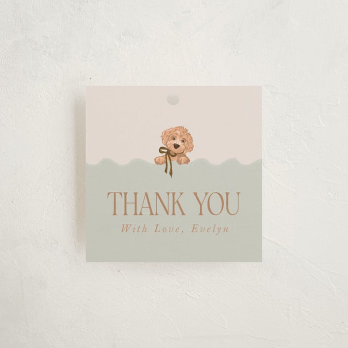 "Waiting for a sibling" - Baby Shower Favor Tags in Sea Fog by Erin Kessler - Front