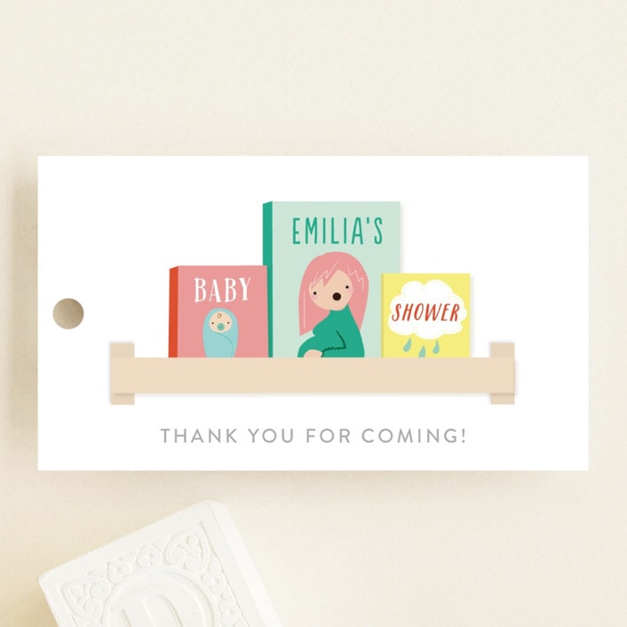 "Modern Book Shelf" - Baby Shower Favor Tags in Brights by Itsy Belle Studio - Front