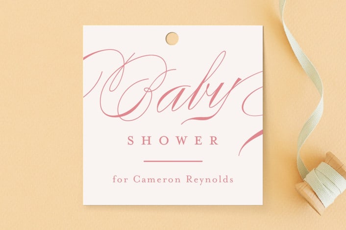 "Classique" - Baby Shower Favor Tags in Peony by Carolyn MacLaren - Front