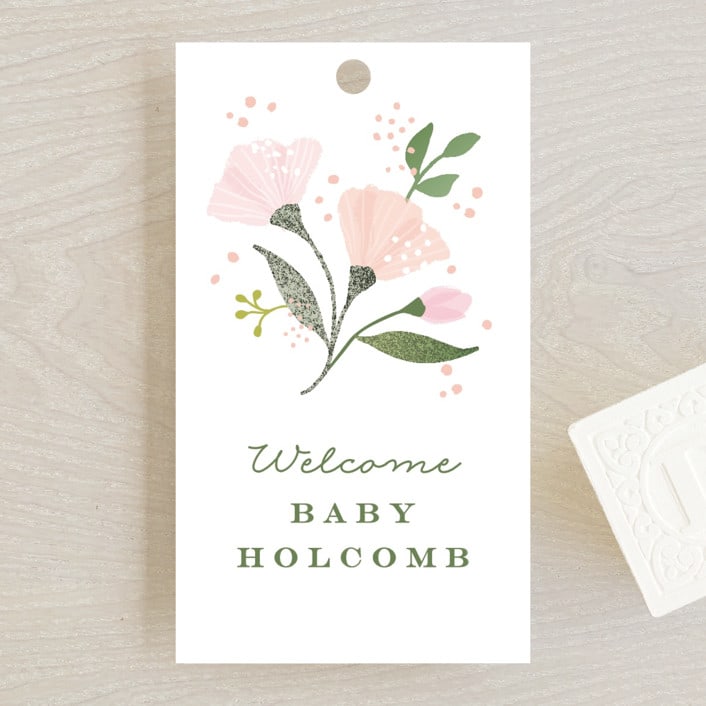 "Freshly cut flowers" - Baby Shower Favor Tags in Dusty Rose by Jennifer Wick - Front