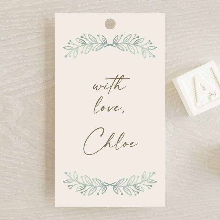 "The Story Begins" - Baby Shower Favor Tags in Sage by Petra Kern - Front