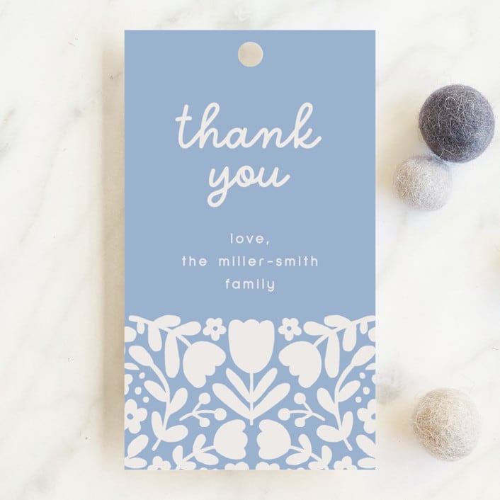 "Tulips" - Baby Shower Favor Tags in Sky by Kelly Watkins - Front