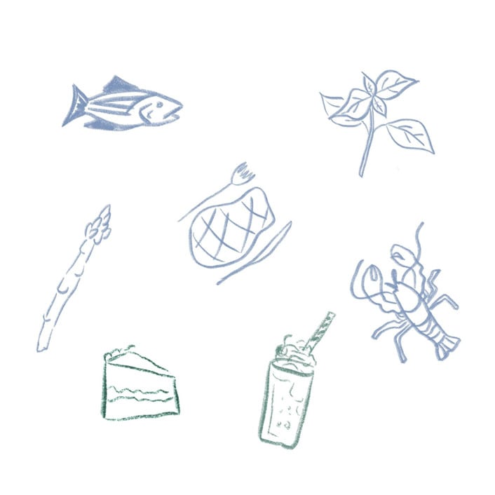 "Custom Food or Beverage Icons Set of 5" - Commissioned Design Element in multicolor by Cotton and Bow
