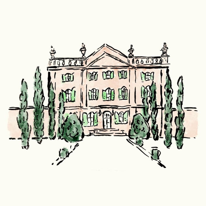 "Custom Ink & Watercolor Venue" - Commissioned Design Element in beige by Cass Loh