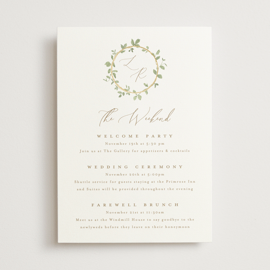 "Canopy" - Wedding Weekend Itinerary Cards in Ivy by Everett Paper Goods - Front