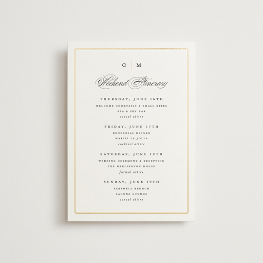 "Timeless" - Wedding Weekend Itinerary Cards in Linen by Erica Krystek - Front