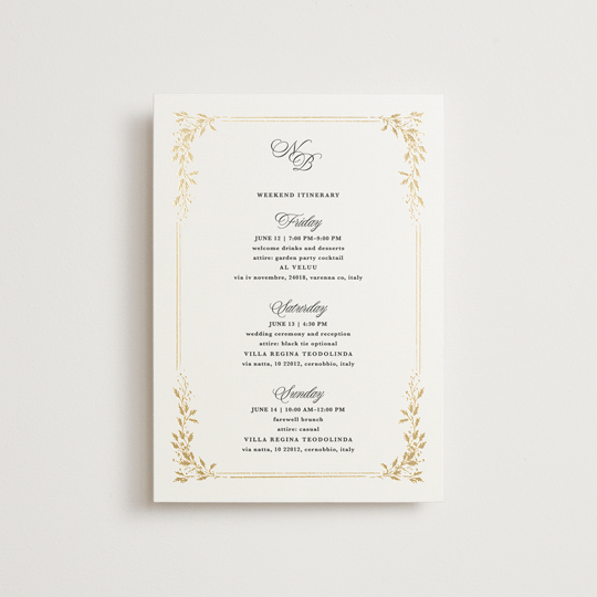 "Lake Como" - Wedding Weekend Itinerary Cards in Diamond by Kate Ahn - Front
