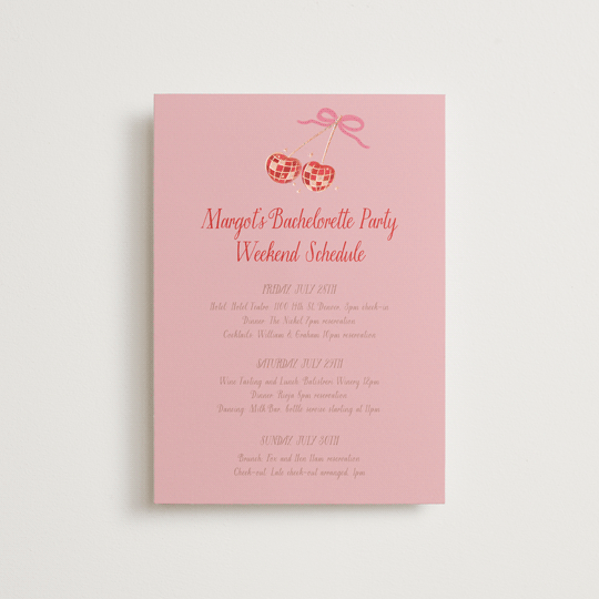 "Mon Cheri" - Wedding Weekend Itinerary Cards in Cherry Blossom by Jenna Holcomb - Front