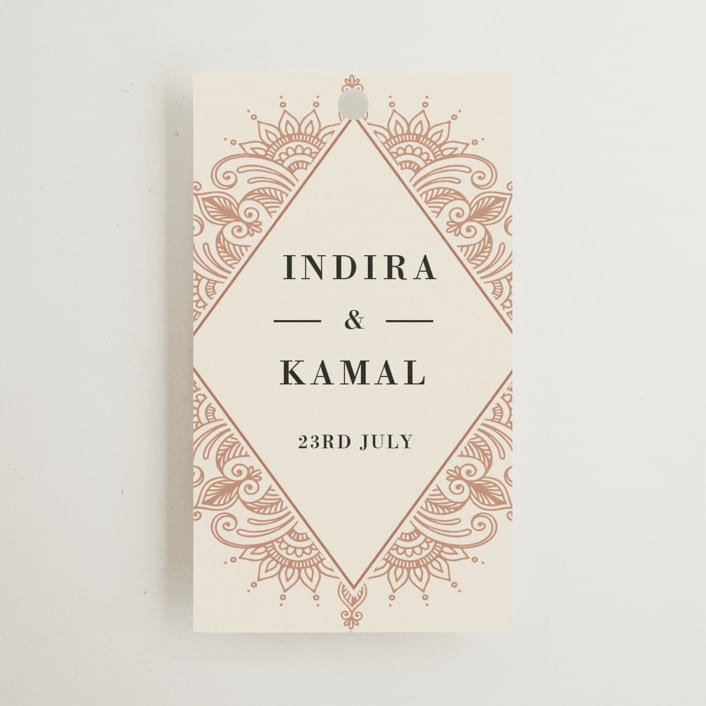 "Regal Mehndi" - Wedding Favor Tags in Champagne Rose by Oma N. Ramkhelawan - Front