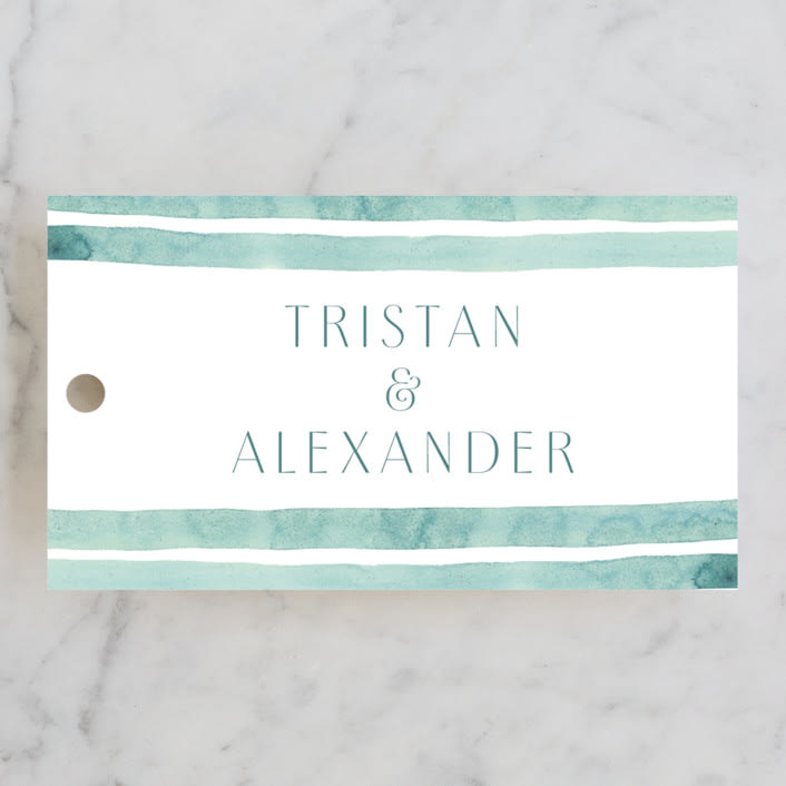 "Tidal Stripe" - Wedding Favor Tags in Sky by Katharine Watson - Front