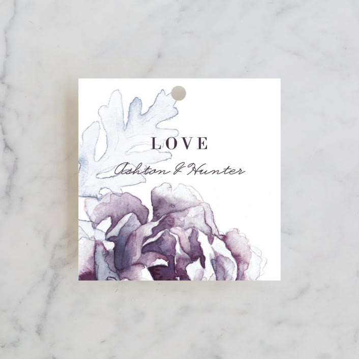 "Evening Bloom" - Wedding Favor Tags in Eggplant by Snow and Ivy - Front