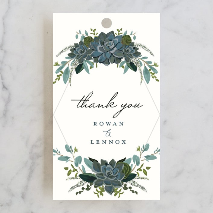 "Echeveria" - Wedding Favor Tags in Prussian Blue by Susan Moyal - Front