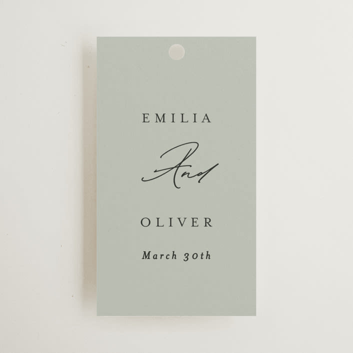 "Gilded Script" - Wedding Favor Tags in Sage by Angela Thompson - Front