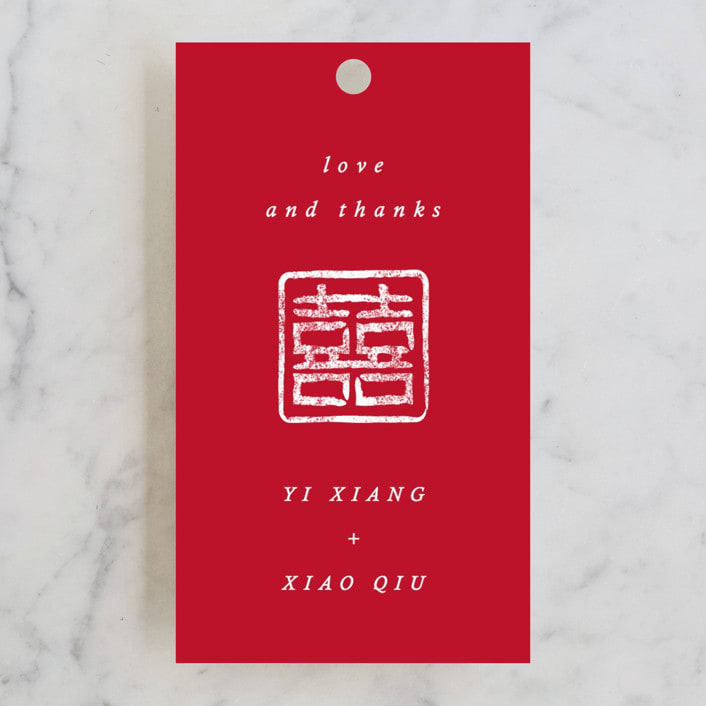 "Double Xi" - Wedding Favor Tags in Cherry by fatfatin - Front