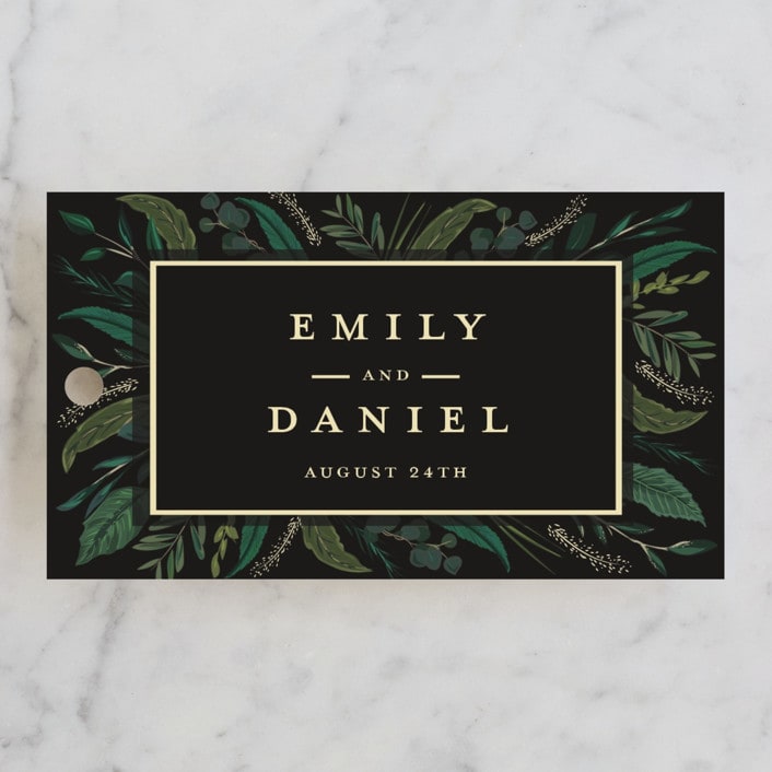 "Emerald Leaves" - Wedding Favor Tags in Midnight by Susan Moyal - Front