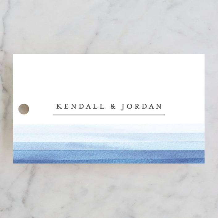 "Watercolour Stripe" - Wedding Favor Tags in Azure by Bethan - Front