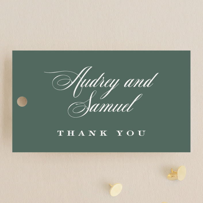 "Roman Shade" - Wedding Favor Tags in Evergreen by Carrie ONeal - Front