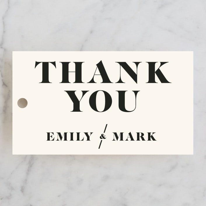 "Angled" - Wedding Favor Tags in Onyx by GeekInk Design - Front