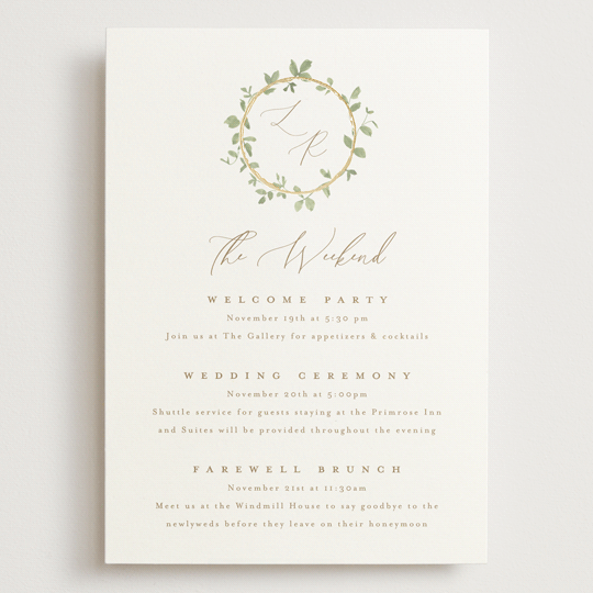 "Canopy" - Wedding Weekend Itinerary Cards in Ivy by Everett Paper Goods - Front