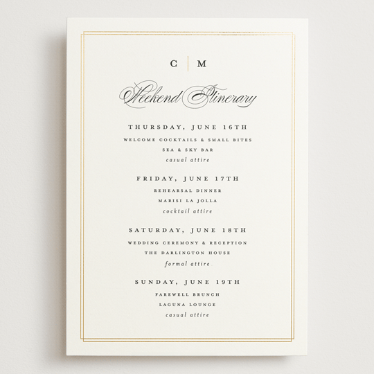 "Timeless" - Wedding Weekend Itinerary Cards in Linen by Erica Krystek - Front