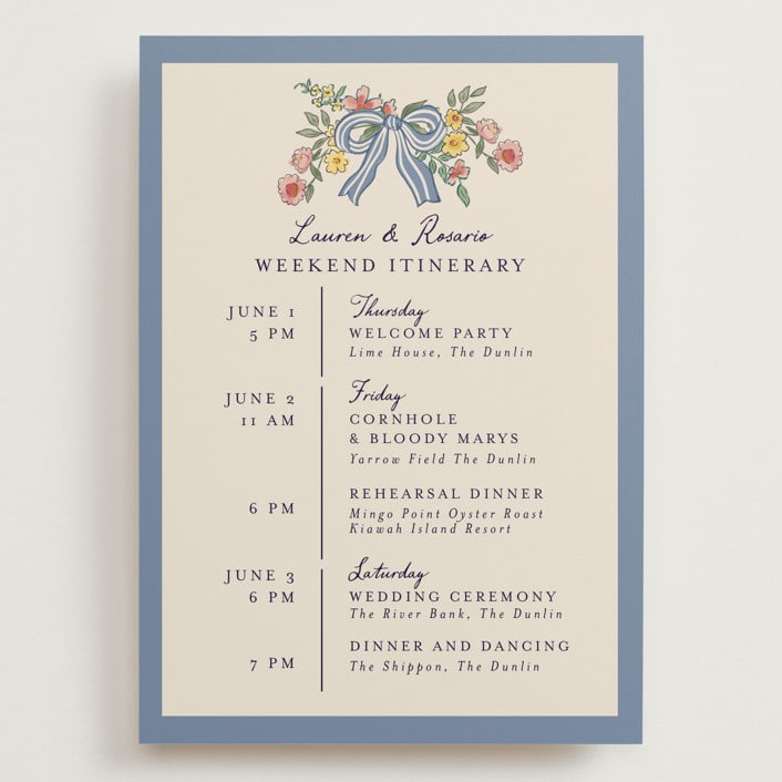 "A wedding in Low Country" - Wedding Weekend Itinerary Cards in Cornflower by Chris Griffith - Front