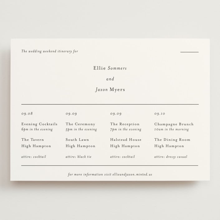 "Tuscany" - Wedding Weekend Itinerary Cards in Ink by Blustery August - Front