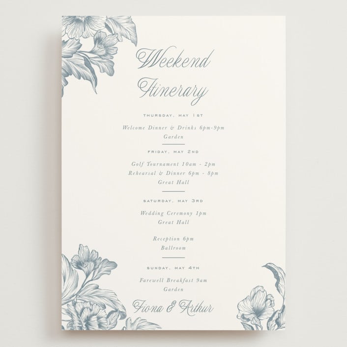 "Wreath In Bloom" - Wedding Weekend Itinerary Cards in Lake by Leah Bisch - Front