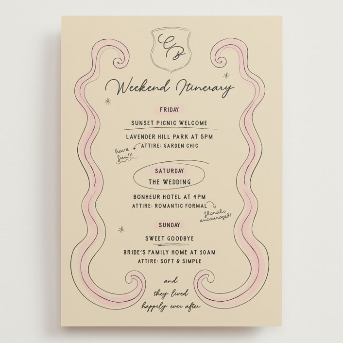 "Modern Fairy Tale" - Wedding Weekend Itinerary Cards in Rose by Helena Vitto - Front