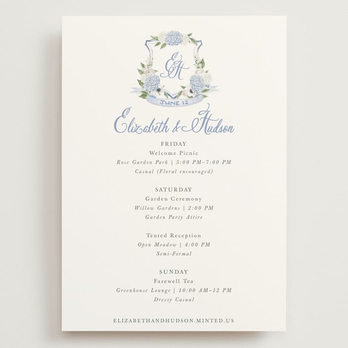 "Sweethearts" - Wedding Weekend Itinerary Cards in Periwinkle by Design Lotus - Front