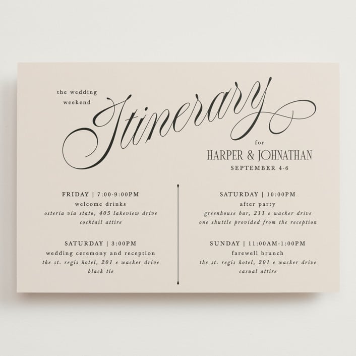 "Mirin" - Wedding Weekend Itinerary Cards in Linen by Kate Ahn - Front