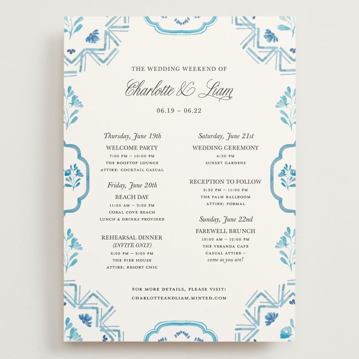 "Almafi" - Wedding Weekend Itinerary Cards in Cerulean by Itsy Belle Studio - Front