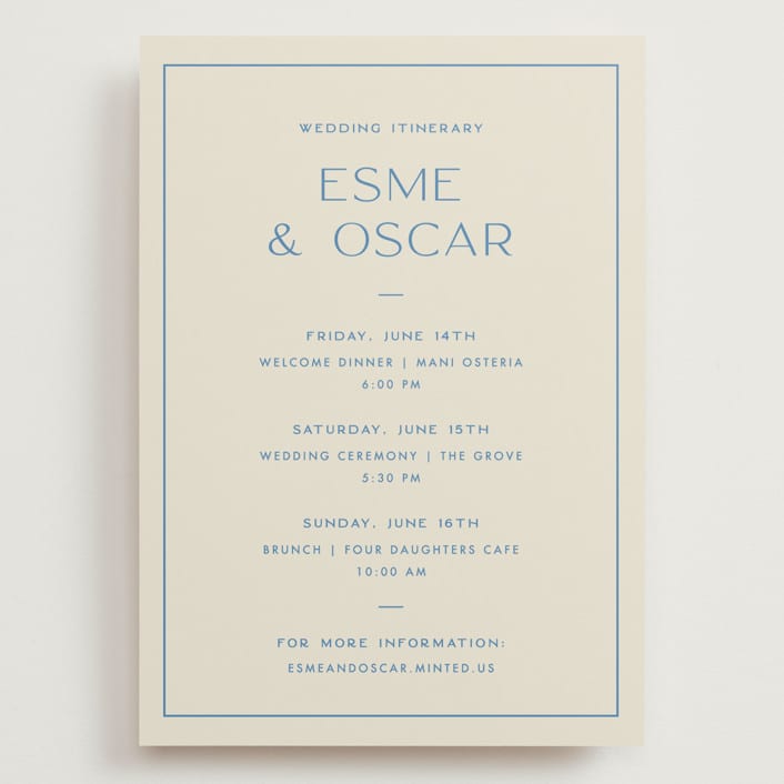 "Brooklyn" - Wedding Weekend Itinerary Cards in Cerulean by Ellen Schlegelmilch - Front