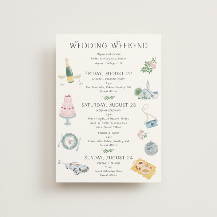 "Journey of the Day" - Wedding Weekend Itinerary Cards in Porcelain by frau brandt - Front