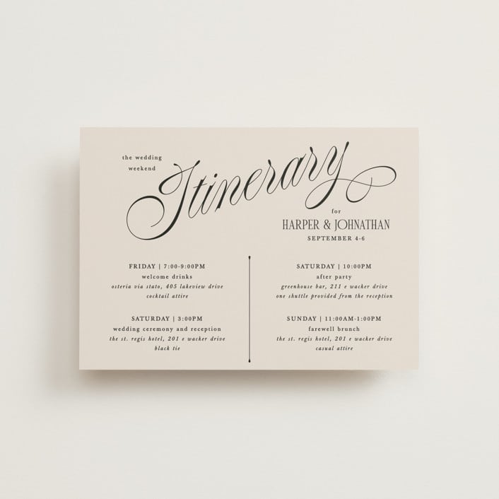 "Mirin" - Wedding Weekend Itinerary Cards in Linen by Kate Ahn - Front