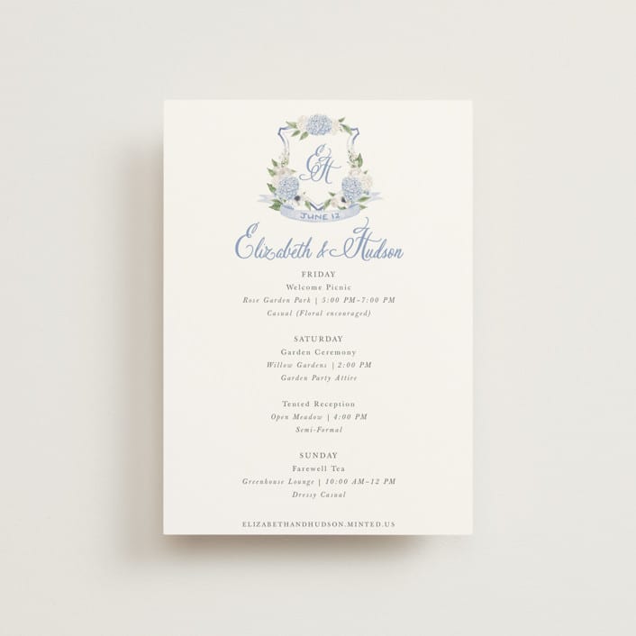 "Sweethearts" - Wedding Weekend Itinerary Cards in Periwinkle by Design Lotus - Front