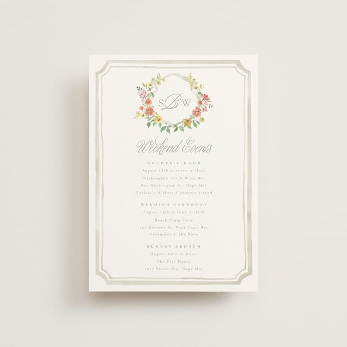 "Chelsea" - Wedding Weekend Itinerary Cards in Hibiscus by Everett Paper Goods - Front